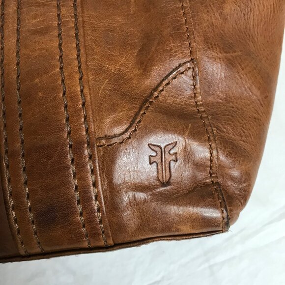 Frye Saddle Brown Natural Leather 12.5" x 10.5" Shoulder Satchel Hand Bag - Picture 15 of 16